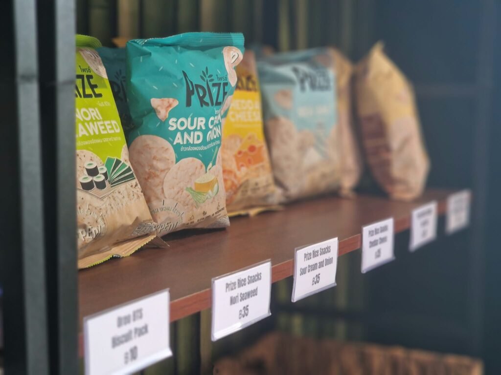 Assortment of "Prize" brand rice snacks at the Monkey Business snack stop